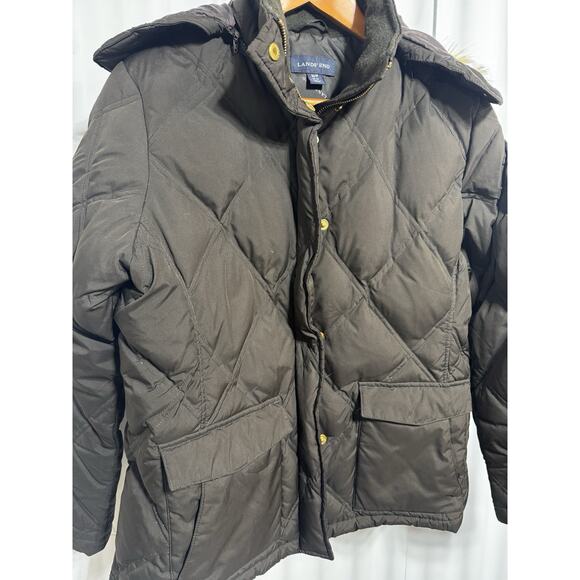 Lands End Puffer Parka Coat Women's M/P Brown Down Filled Fur Trim Hood Winter - Picture 11 of 12